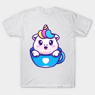 Cute unicorn on cup coffee cartoon T-Shirt